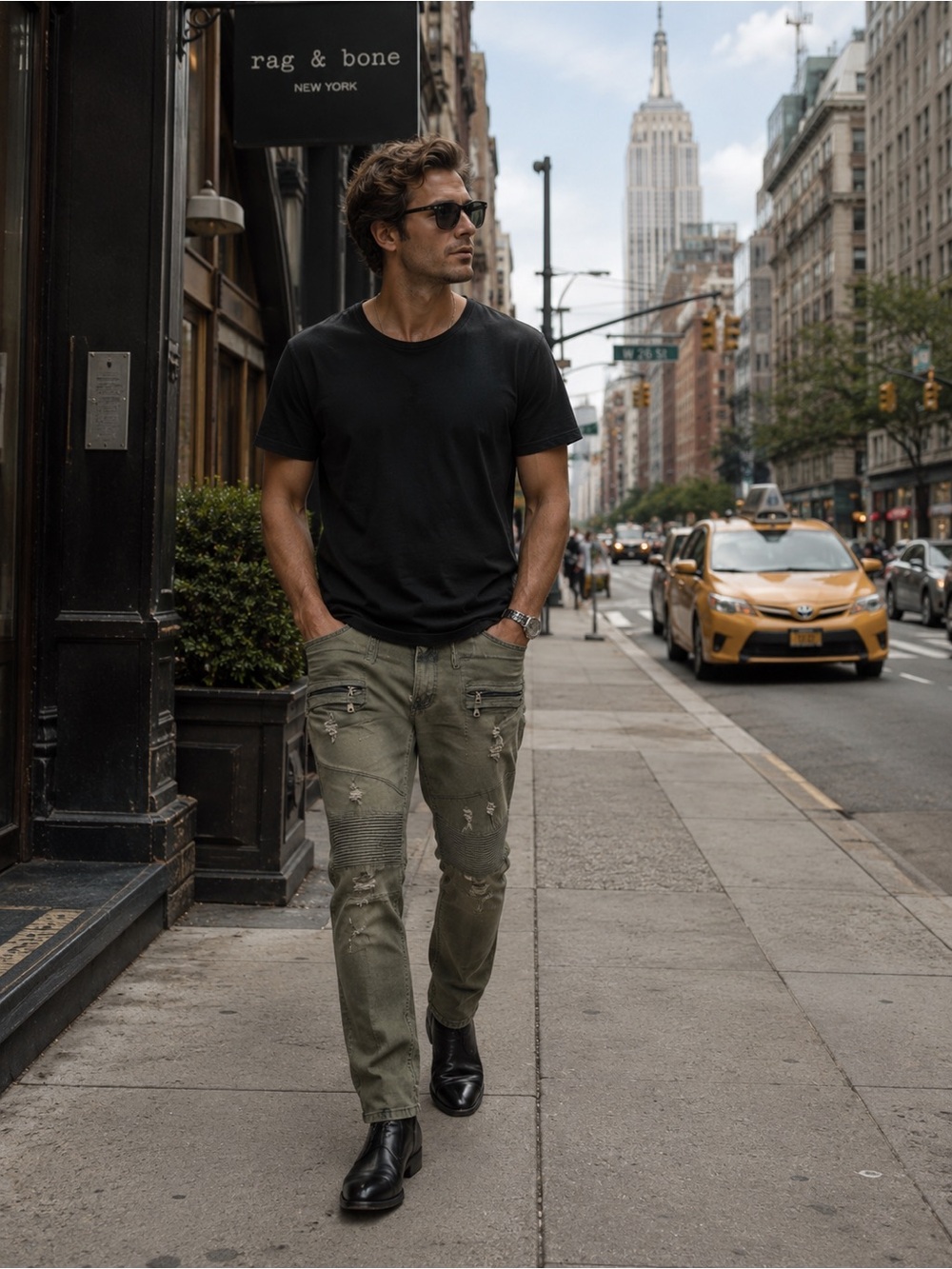 Balmain Distressed Green Biker Jeans